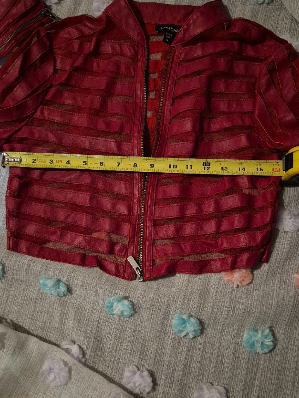 bebe Red Layered Leather Zip Jacket - Picture 6 of 6